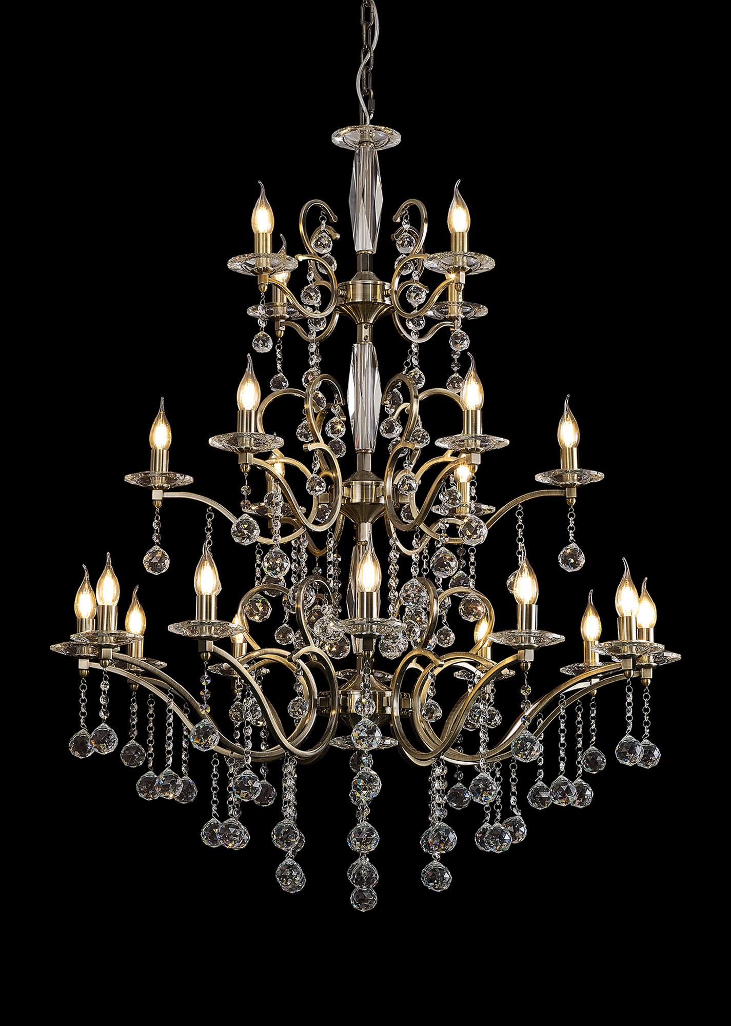 IL32126+4+12  Zinta Crystal Chandelier 22 Light (26.4kg) Antique Brass (Requires Construction/Connection)